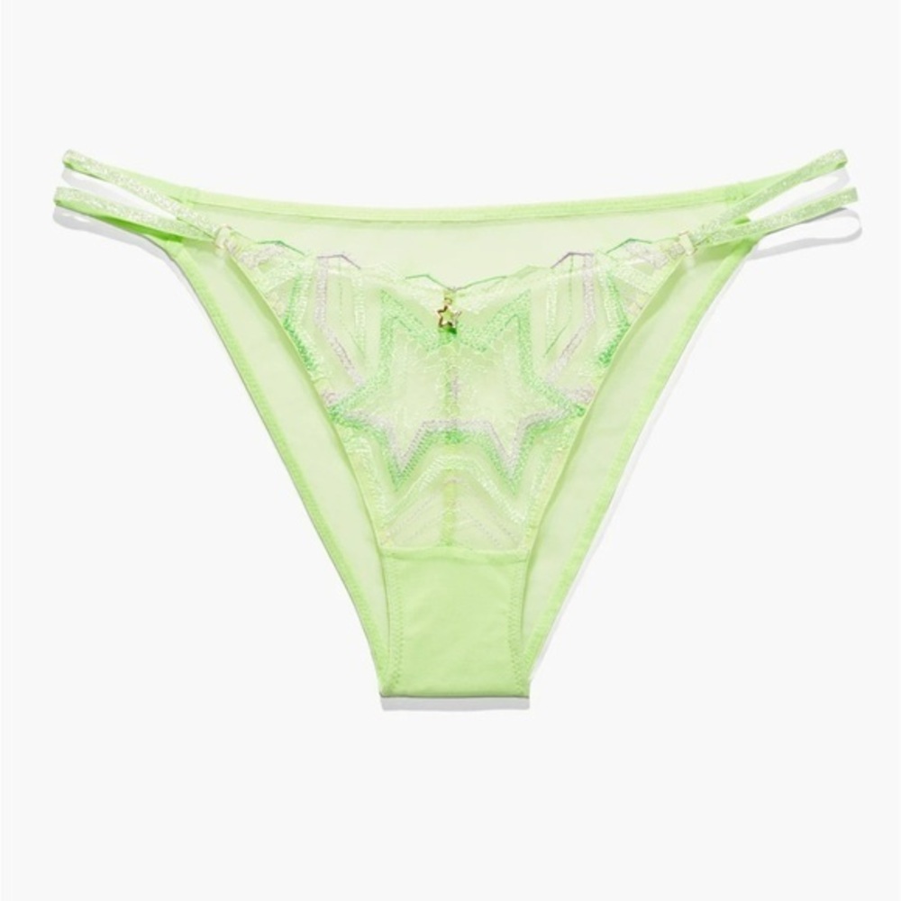 Savage X Fenty Shining Star Lace String Bikini womens size 2x yellow embroidered